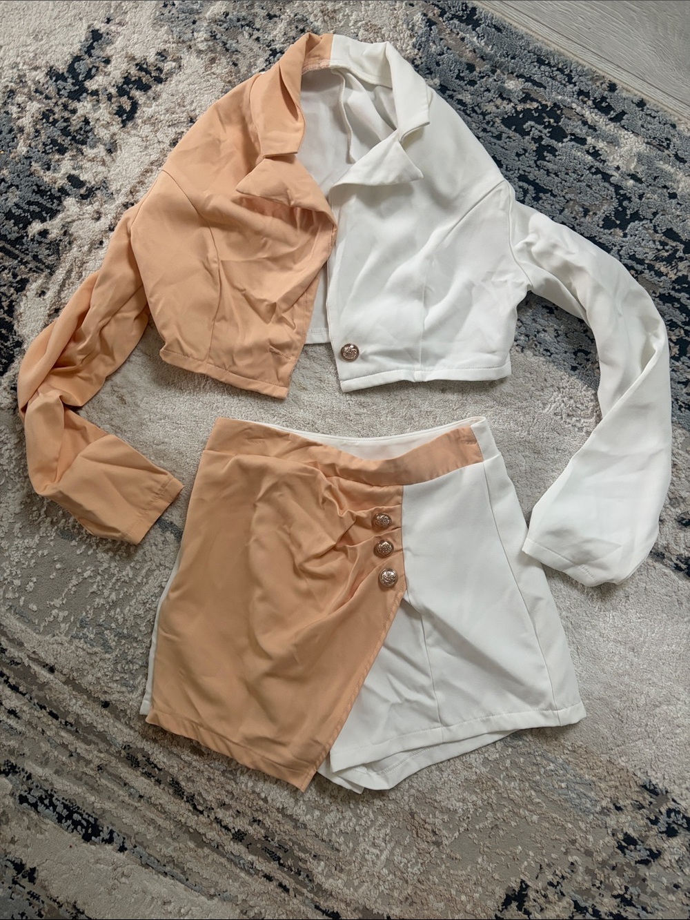 Two-Tone Peach & White Cropped Blazer Set